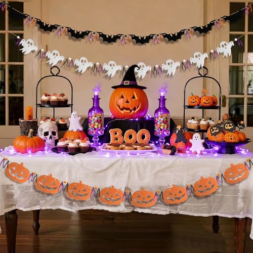Halloween Felt Garland Banner for Mantle Home Art Decor - Ghost Bat Pumpkin #2