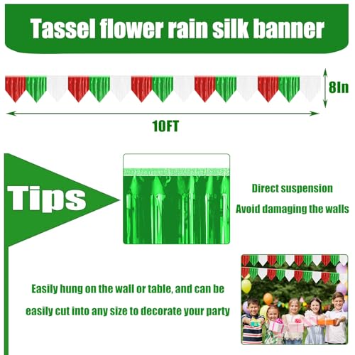 Metallic Foil Fringe Wall Banner Set - Red Green White for Party Decor