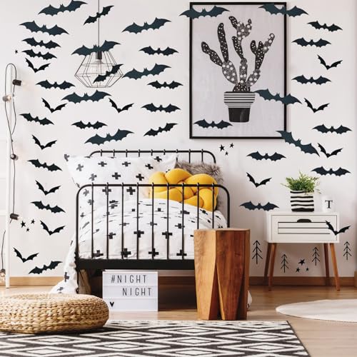Halloween Bat Wall Decorations - 60 PVC 3D Bats for Spooky Party Decor