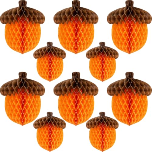Fall Acorn Honeycomb Ball Decorations Set - Autumn Thanksgiving Halloween Party Ornaments