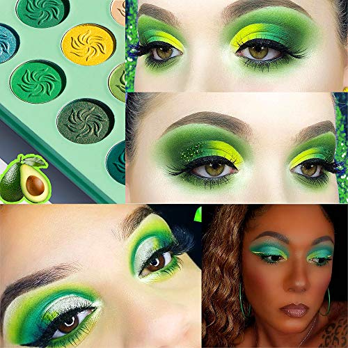 Avocado Green Eyeshadow Palette - 15 Color Pigmented Glitter & Matte Makeup