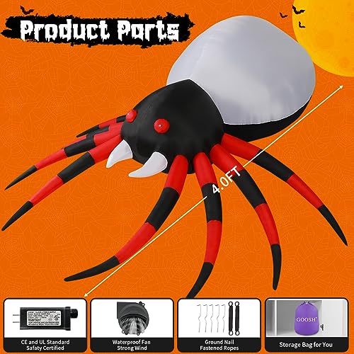 Halloween Inflatable Spider Decoration with LED Lights - 5 & 8 Feet Outdoor Yard Decor
