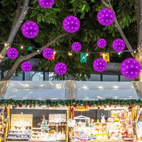 Purple 5.5-Inch Outdoor Hanging LED Sphere Lights - 50 LED Starlight Balls with Green Wire - Christmas & Holiday Decor