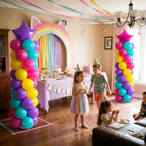 Dollhouse Party Balloon Column Kit - 163 Pcs with Color Variations Hot Pink, Purple, Cyan Blue, Yellow