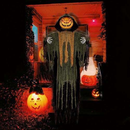 59-Inch Halloween Hanging Animatronic Pumpkin Decoration with Sound Activation - Pumpkin Variation