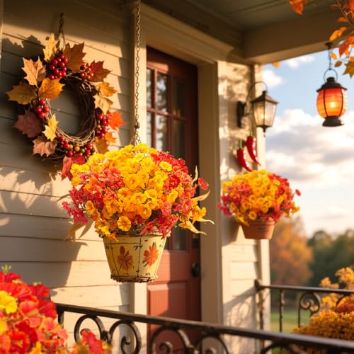 Fall Mix Artificial Outdoor Fall Flowers - UV-Resistant Autumn Porch Decor 16 PCS