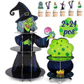 Halloween Cupcake Stand Set with 24 Toppers - 3-Tier Cauldron & Witch Designs