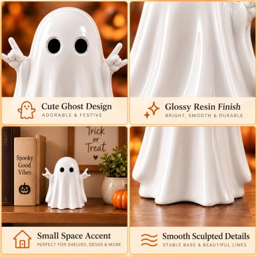 Halloween Ghost Figurine with Rock Hand - Cheeky Resin Halloween Decor - Variation C