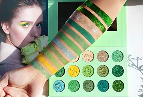 Avocado Green Eyeshadow Palette - 15 Color Pigmented Glitter & Matte Makeup