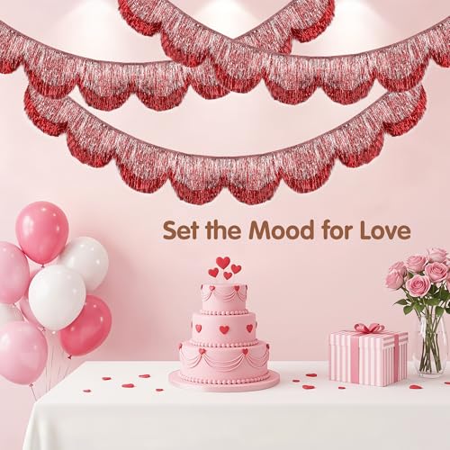 Pink Scalloped Fringe Garland 6.89ft Tassel Banner - 3pcs Party Decor - Pink
