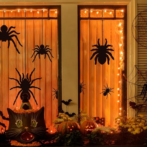 Halloween Window Clings Decorations - 7 Large Spiders Silhouette Halloween Decor - Black Indoor Window Stickers - Scary Spider Scene Setters - Variation: 7 Large Spiders