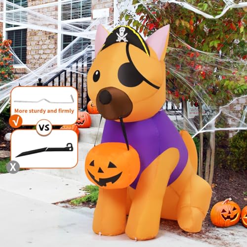 Halloween Inflatable Dog with LED Lights - Pirate Yard Decoration for Outdoor Lawn