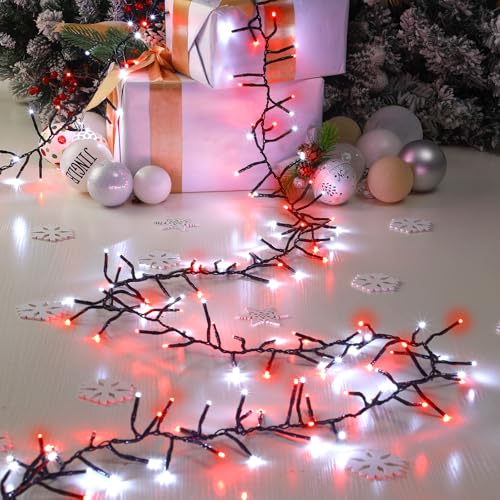 25ft 500 LED Cluster Christmas String Lights - Red & White, Indoor Outdoor