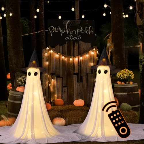 Halloween Ghost Decorations Outdoor with Remote Control String Lights - Ghost Eyes - 62-Inch Spooky Yard & Porch Decor