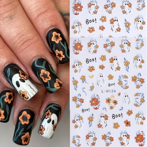 Halloween Ghost Nail Art Stickers Decals - 12 Sheets Spooky & Cute Designs for Manicure DIY
