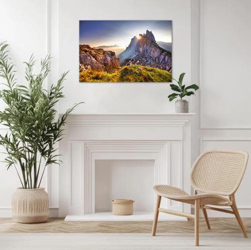 Sunlight Mountain Wall Art - Nature Canvas Print with Framed Lake & Teton Landscape, 20x30 inches - Ready to Hang, National Park Decor - Variation YZ-NAPARK-05