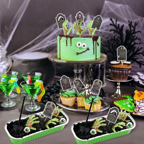 Halloween Zombie Hands Cake Topper Set with Pans and Spades - Spooky Party Supplies