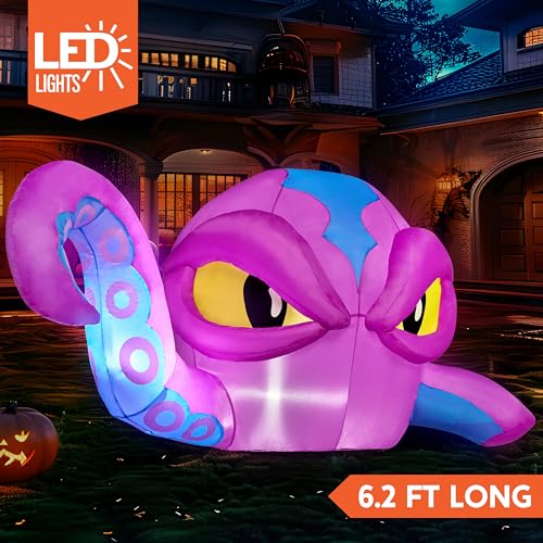 Inflatable Halloween Octopus Decoration with LED Lights - 6.2 x 4.4 ft, Outdoor Yard & Window Decor