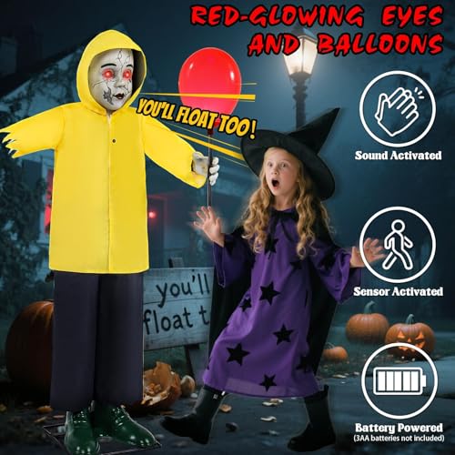 Halloween Animatronic 4FT Life Size Scary Zombie Boy Prop with Sound & Lights - Outdoor Decor