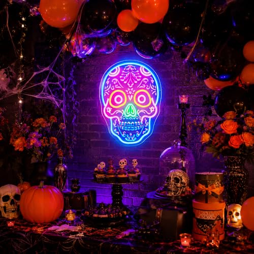 Skull Neon Sign for Wall Decor - LED Neon Light for Gaming, Man Cave, Room