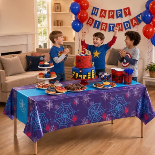 Purple 3PC Spider Web Tablecloth Halloween Party Decorations