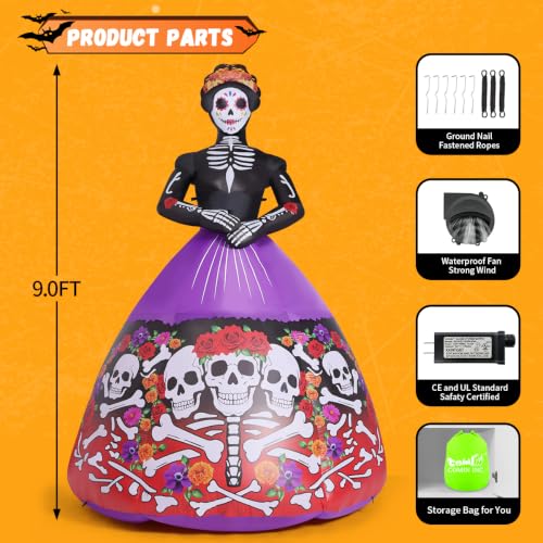 Halloween Inflatable Skull Lady Ghost Bride Yard Decor with LED Lights - 9ft