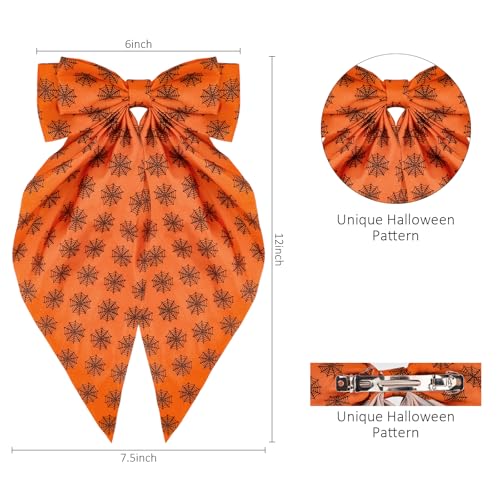 Halloween Satin Hair Bows Set - Ghost, Smile, Cobweb, Pumpkin Designs for Women & Girls