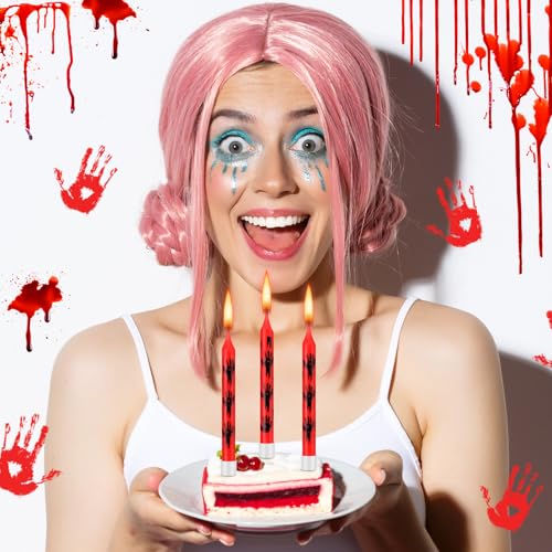 Bloody Handprint Candles - Halloween Horror Party Decor, Red Black, 12 Pcs
