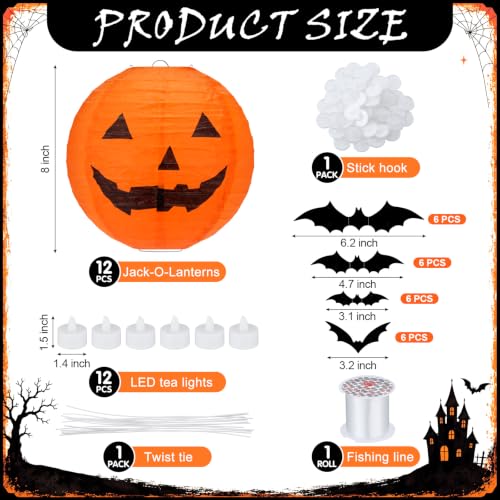 Halloween Party Decoration Set with Lanterns, Bats, LED Tea Lights & Hooks