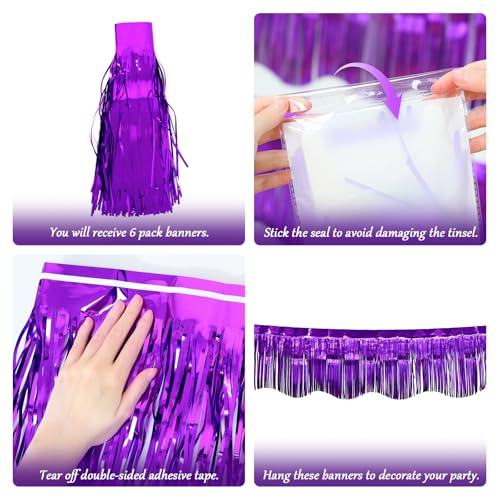 Purple Foil Fringe Tinsel Garland - 6 Pack Party Decorations