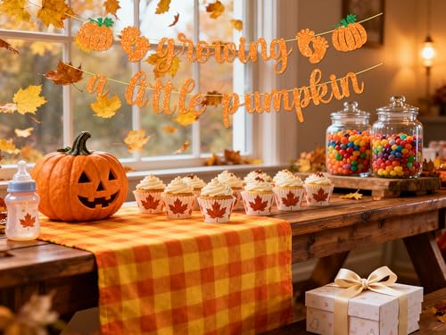 Growing a Little Pumpkin Banner Baby Shower Decorations Fall Halloween Thanksgiving