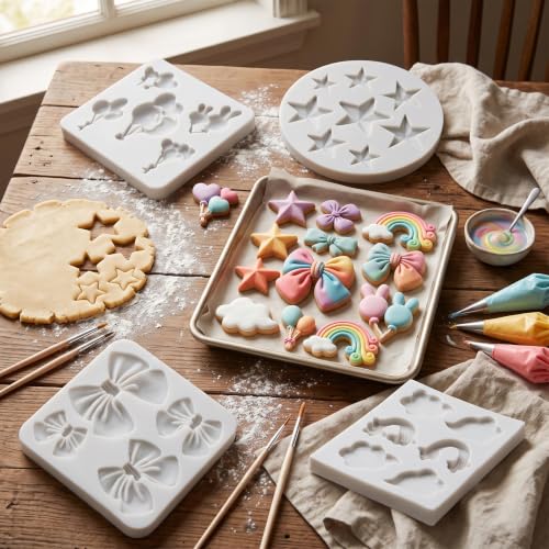 Rainbow Cloud Silicone Mold Set of 4 - Star, Balloon, Bow, Cloud for Cake Decorating - Style B