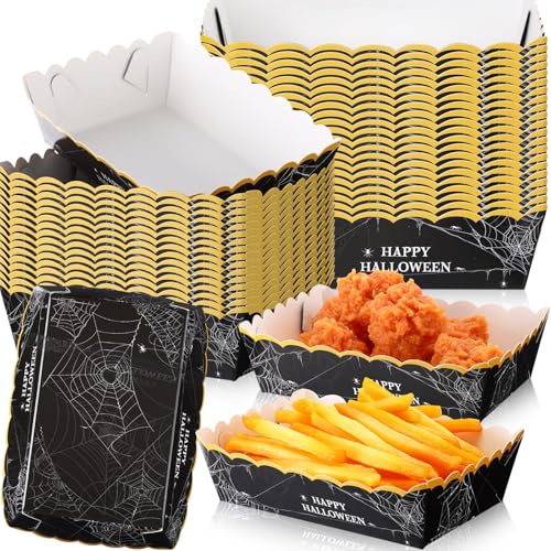 Halloween Spiderweb Paper Food Trays - 60 Pack Disposable Snack Boats - Gothic Party Supplies