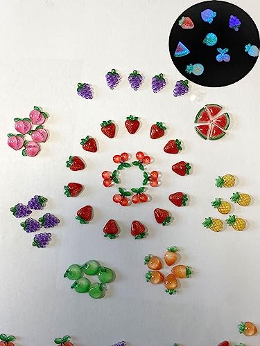 Mini Resin Fruit Cabochons - 60PCS Flatback Fruit Nail Charms for Crafts, Slime, Scrapbooking, DIY Embellishments - Fruit Variation