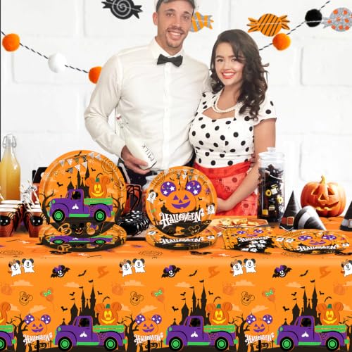 41Pcs Halloween Disposable Party Tableware Set with Ghost Pumpkin and Spider Web Designs