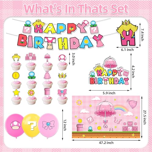 Multicolor Peach Party Decorations Set - Birthday Banner Cake Topper Balloons
