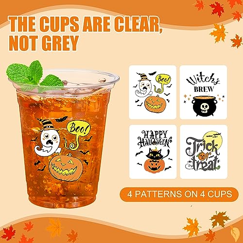 Halloween Disposable Plastic Cups Bulk - Pumpkin Design, 12oz, 100 Pack