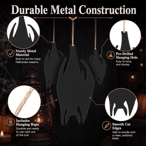 Halloween Metal Bat Decorations Set - 7 Pcs Outdoor Hanging Spooky Decor