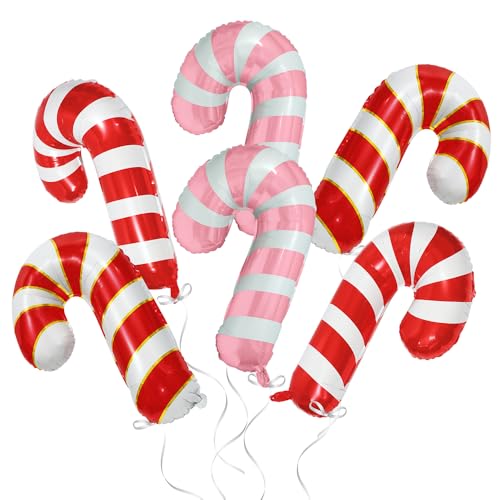 Mixed Candy Cane Balloons Christmas Party Decorations - Red Pink White, 7 pcs