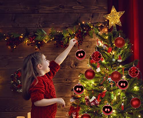 Christmas Ball Ornaments Set - Red 3.15 Inch Shatterproof Holiday Tree Decorations (12 pcs) with Hanging Loops