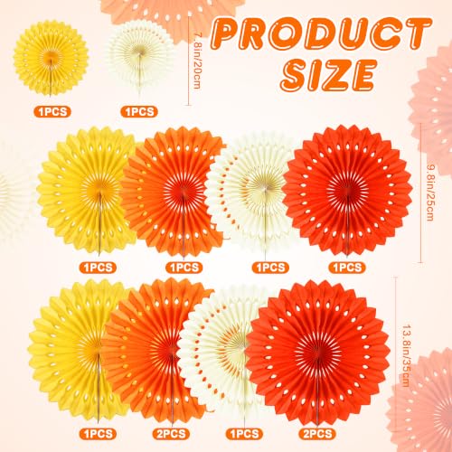 Orange & Yellow Paper Fans Fall Party Decorations - 12PCS Tissue Paper Fans for Girl Birthday Baby Shower Wedding Halloween Thanksgiving Autumn Room Wall Hanging