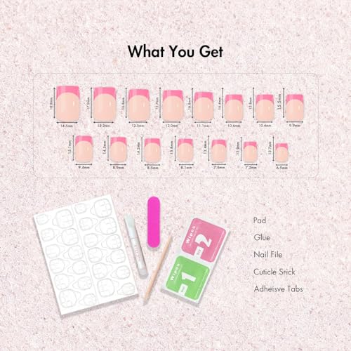 Square Black French Tip Press-On Nails Short with Glue Kit for Women
