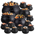 15 Pack Black Plastic Cauldrons for Halloween Party Decorations and Candy Holders
