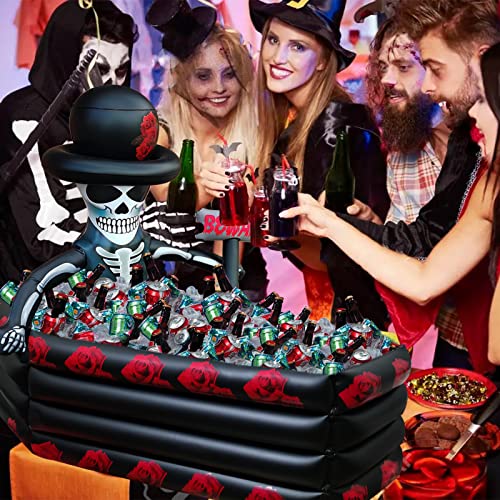 43 Inch Inflatable Halloween Cooler Drink Holder - Large Capacity Skeleton Coffin for Parties