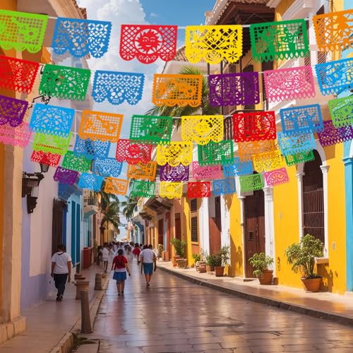 Multicolor Mexican Party Banner Set - 18 Pack, 324FT, 3 Styles for Cinco De Mayo & Day of the Dead