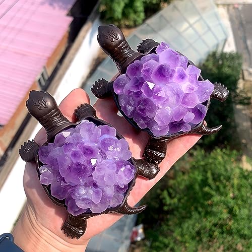 Natural Purple Amethyst Turtle Sculpture - 4.52 Inch Healing Crystal Decor with Variation of Amethyst Bud Turtle - Handmade Gift