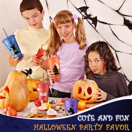 Umigy Halloween Plastic Cups with Lids & Straws - Classic Style, 24 oz, 24 Pack
