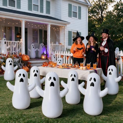 6 Pack Inflatable Ghost Decorations for Halloween - Wobble Yard Decor, 18 Inches