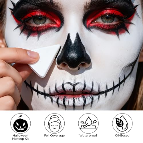 Halloween Face Paint Kit for Demon Joker Makeup - Black White Red + Spider-Man Variation