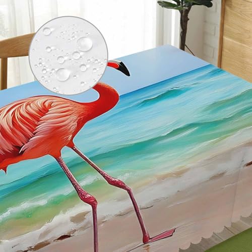Flamingo Tablecloth - Pink Flamingo Ocean Beach Rectangular Cover 70x52 Inches - Kitchen & Dining Decor